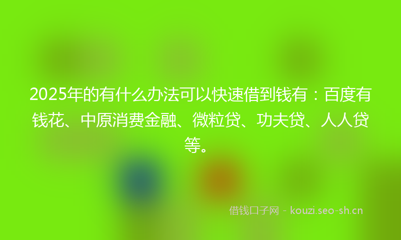 2025年的有什么办法可以快速借到钱有：百度有钱花、中原消费金融、微粒贷、功夫贷、人人贷等。
