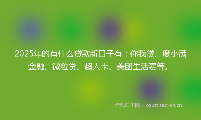 2025年的有什么贷款新口子有：你我贷、度小满金融、微粒贷、超人卡、美团生活费等。