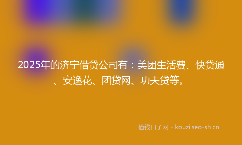 2025年的济宁借贷公司有：美团生活费、快贷通、安逸花、团贷网、功夫贷等。
