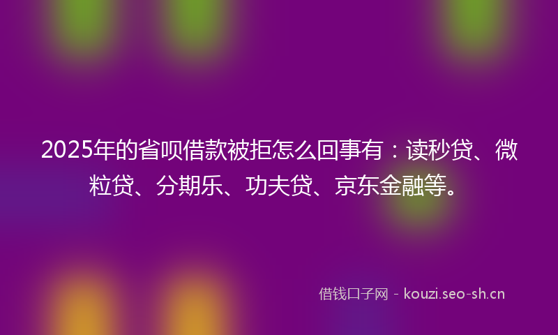 2025年的省呗借款被拒怎么回事有：读秒贷、微粒贷、分期乐、功夫贷、京东金融等。