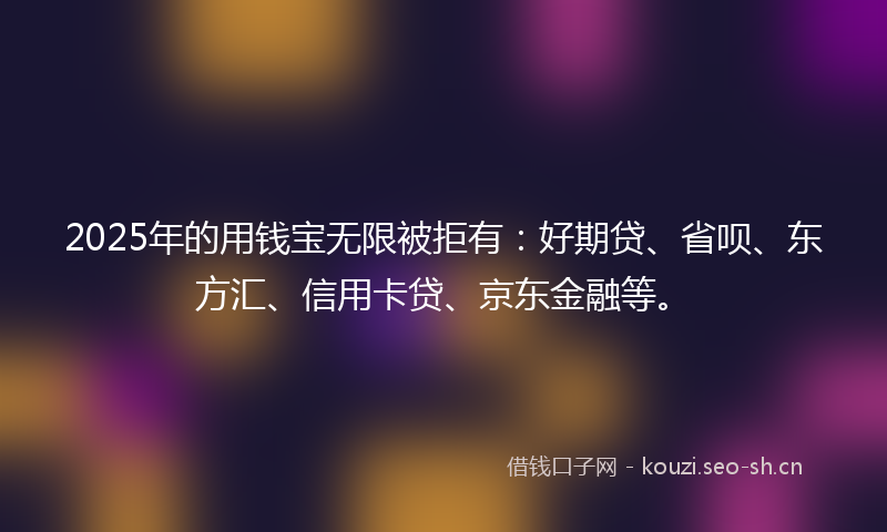2025年的用钱宝无限被拒有：好期贷、省呗、东方汇、信用卡贷、京东金融等。