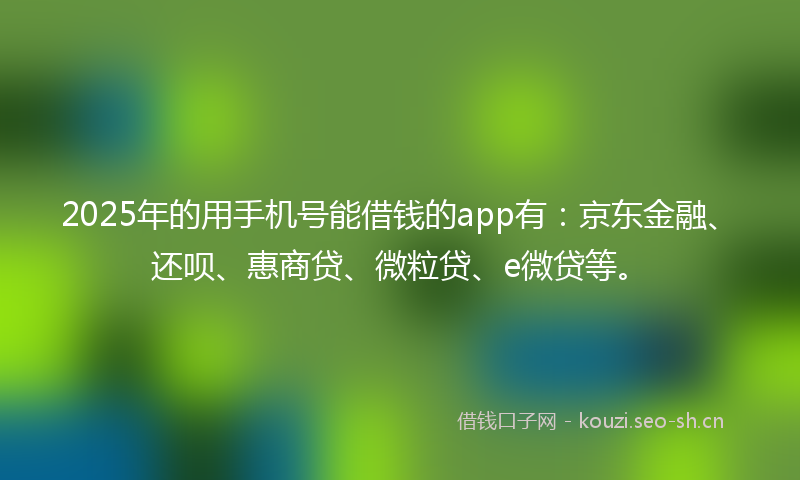2025年的用手机号能借钱的app有：京东金融、还呗、惠商贷、微粒贷、e微贷等。