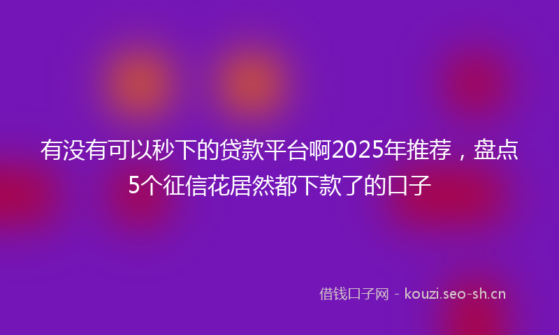 有没有可以秒下的贷款平台啊2025年推荐，盘点5个征信花居然都下款了的口子