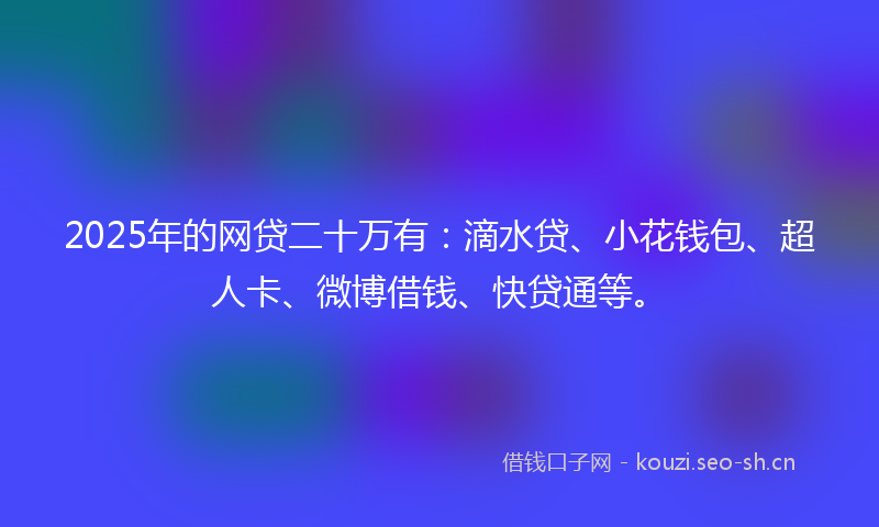 2025年的网贷二十万有：滴水贷、小花钱包、超人卡、微博借钱、快贷通等。