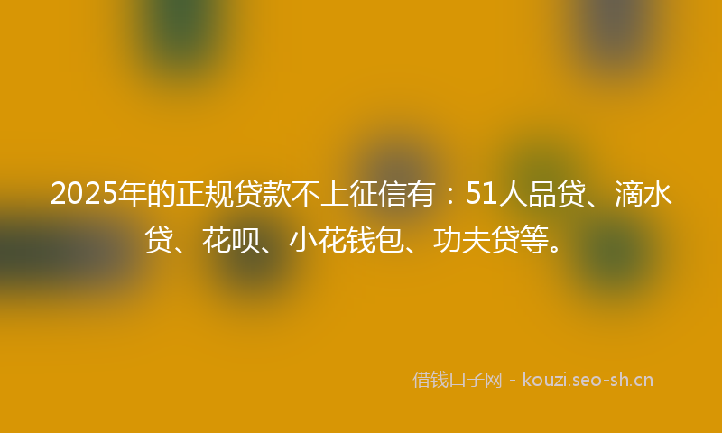 2025年的正规贷款不上征信有：51人品贷、滴水贷、花呗、小花钱包、功夫贷等。