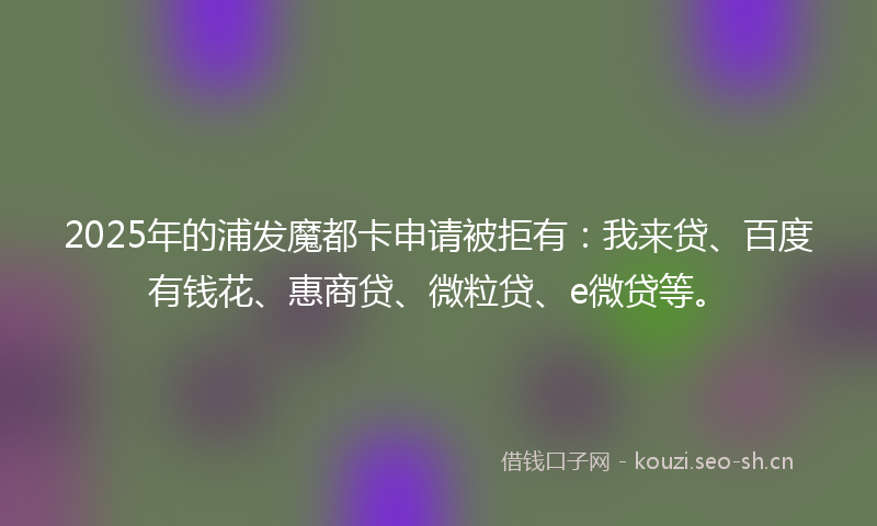 2025年的浦发魔都卡申请被拒有：我来贷、百度有钱花、惠商贷、微粒贷、e微贷等。