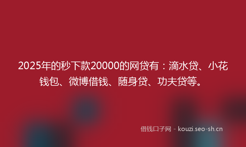 2025年的秒下款20000的网贷有：滴水贷、小花钱包、微博借钱、随身贷、功夫贷等。