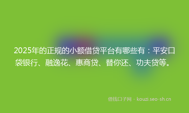 2025年的正规的小额借贷平台有哪些有：平安口袋银行、融逸花、惠商贷、替你还、功夫贷等。