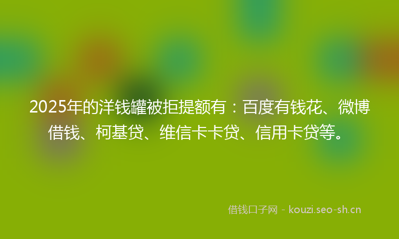 2025年的洋钱罐被拒提额有：百度有钱花、微博借钱、柯基贷、维信卡卡贷、信用卡贷等。