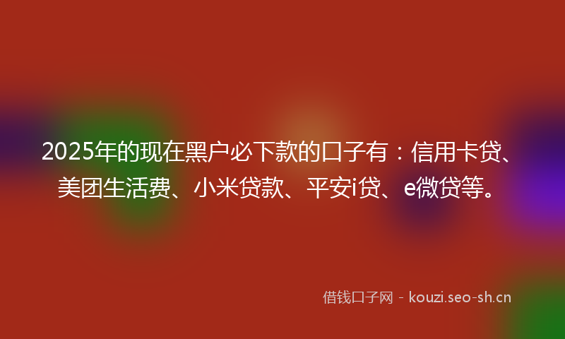 2025年的现在黑户必下款的口子有:信用卡贷、美团生活费、小米贷款、平安i贷、e微贷等。