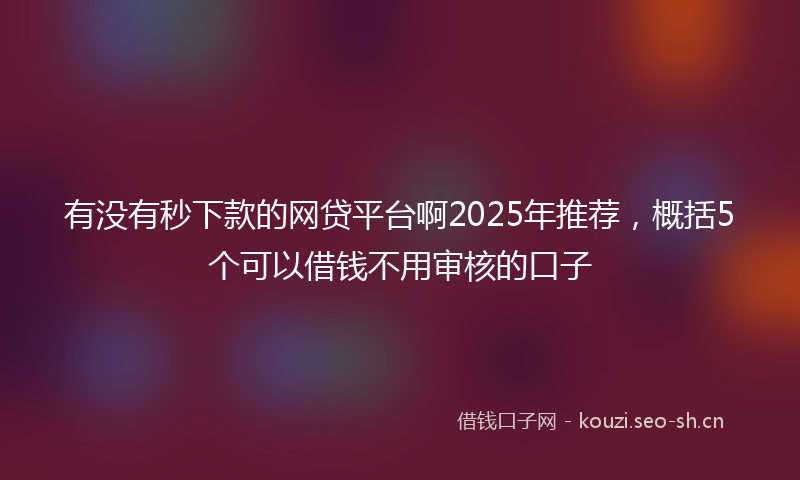 有没有秒下款的网贷平台啊2025年推荐，概括5个可以借钱不用审核的口子