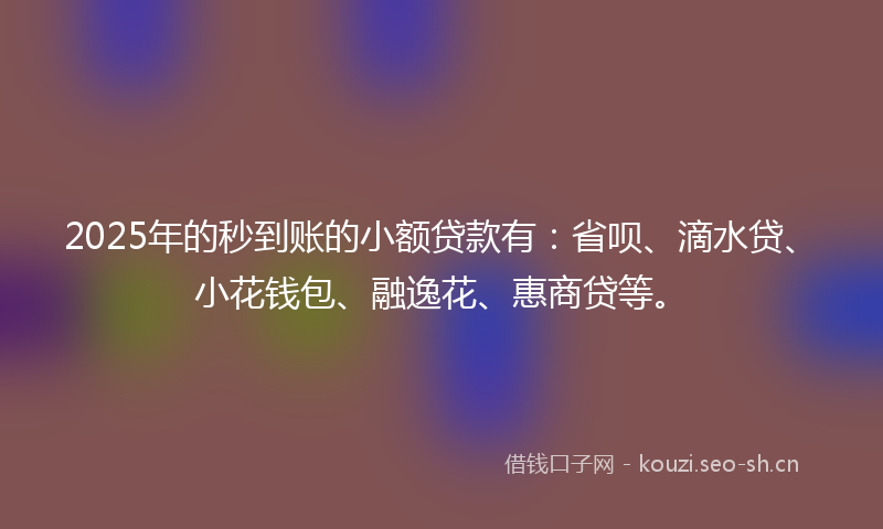 2025年的秒到账的小额贷款有：省呗、滴水贷、小花钱包、融逸花、惠商贷等。