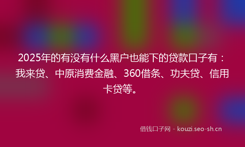 2025年的有没有什么黑户也能下的贷款口子有:我来贷、中原消费金融、360借条、功夫贷、信用卡贷等。