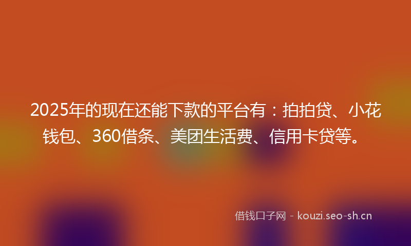 2025年的现在还能下款的平台有：拍拍贷、小花钱包、360借条、美团生活费、信用卡贷等。