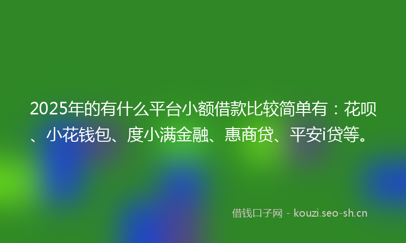 2025年的有什么平台小额借款比较简单有：花呗、小花钱包、度小满金融、惠商贷、平安i贷等。