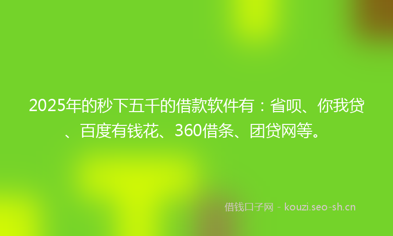 2025年的秒下五千的借款软件有：省呗、你我贷、百度有钱花、360借条、团贷网等。