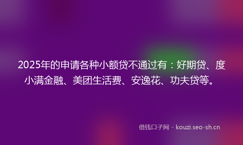 2025年的申请各种小额贷不通过有：好期贷、度小满金融、美团生活费、安逸花、功夫贷等。