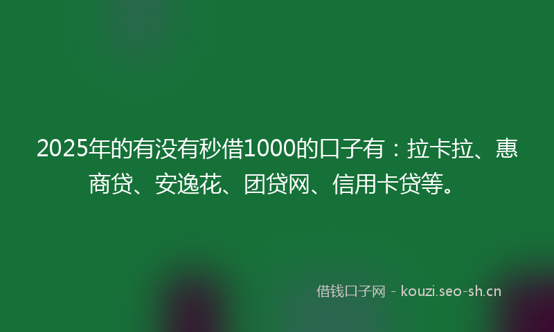 2025年的有没有秒借1000的口子有：拉卡拉、惠商贷、安逸花、团贷网、信用卡贷等。