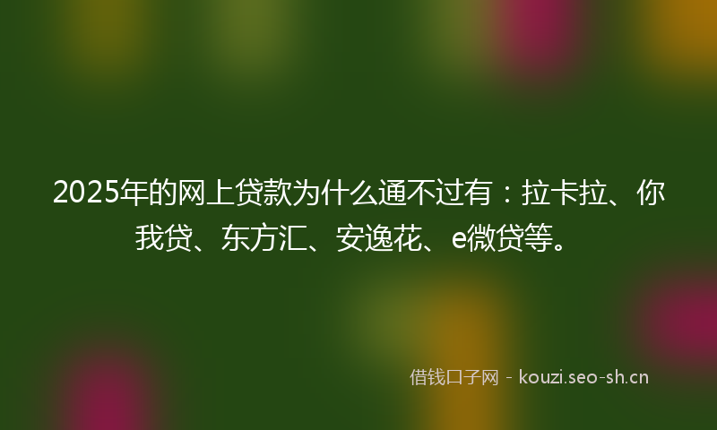 2025年的网上贷款为什么通不过有：拉卡拉、你我贷、东方汇、安逸花、e微贷等。