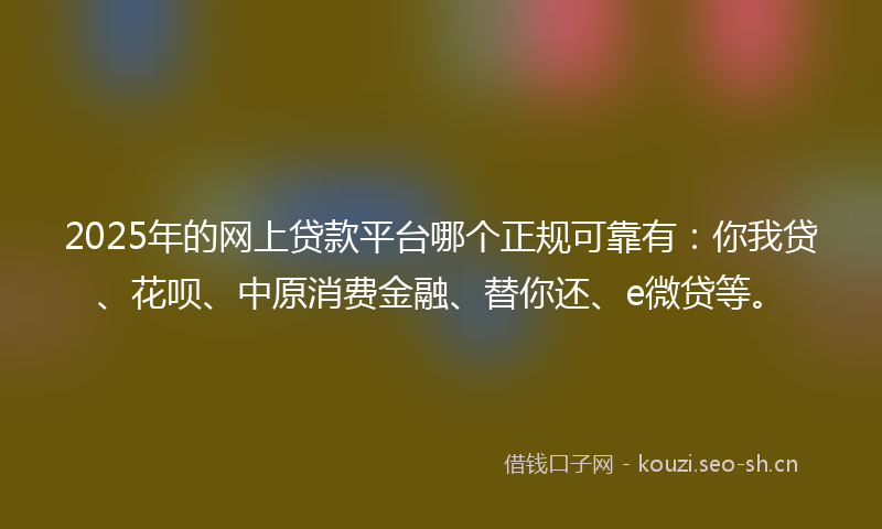 2025年的网上贷款平台哪个正规可靠有：你我贷、花呗、中原消费金融、替你还、e微贷等。