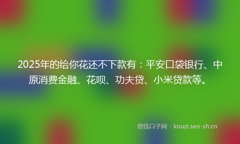 2025年的给你花还不下款有：平安口袋银行、中原消费金融、花呗、功夫贷、小米贷款等。