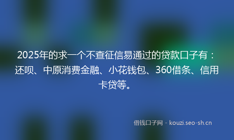 2025年的求一个不查征信易通过的贷款口子有：还呗、中原消费金融、小花钱包、360借条、信用卡贷等。