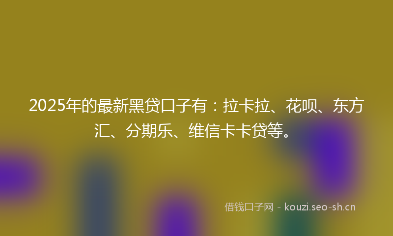 2025年的最新黑贷口子有：拉卡拉、花呗、东方汇、分期乐、维信卡卡贷等。