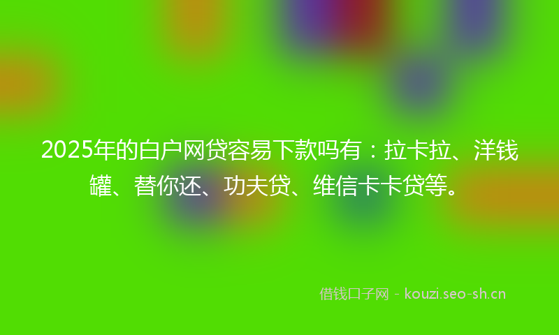 2025年的白户网贷容易下款吗有：拉卡拉、洋钱罐、替你还、功夫贷、维信卡卡贷等。