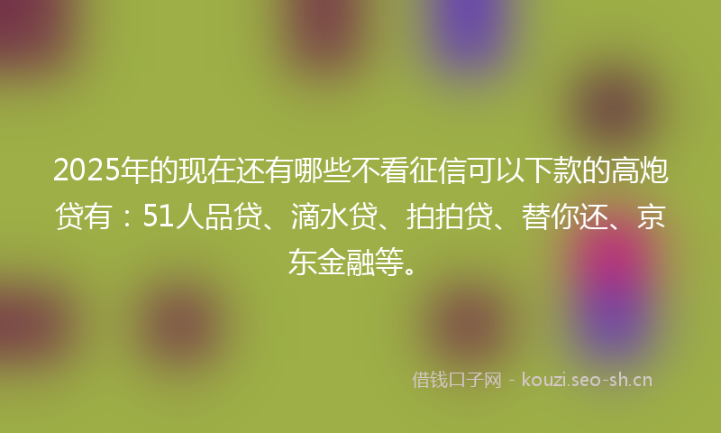 2025年的现在还有哪些不看征信可以下款的高炮贷有：51人品贷、滴水贷、拍拍贷、替你还、京东金融等。