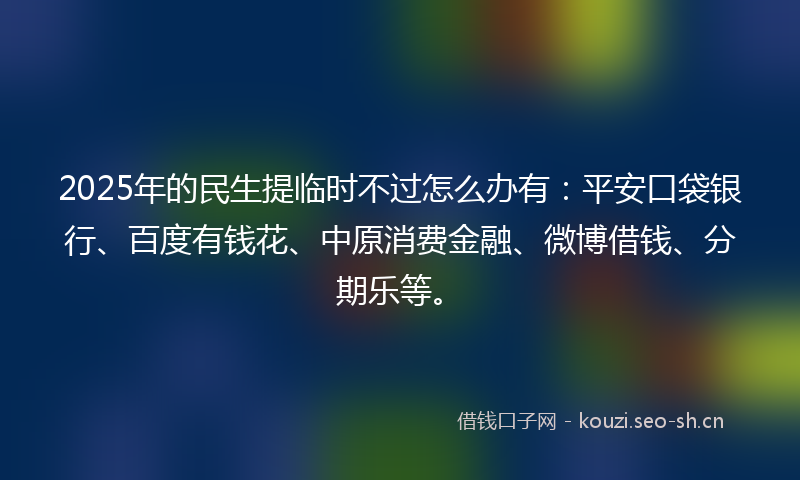 2025年的民生提临时不过怎么办有：平安口袋银行、百度有钱花、中原消费金融、微博借钱、分期乐等。