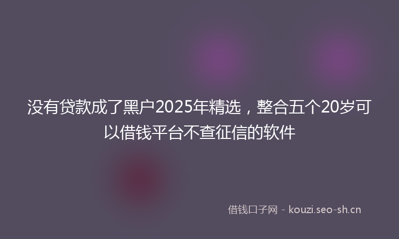 没有贷款成了黑户2025年精选，整合五个20岁可以借钱平台不查征信的软件