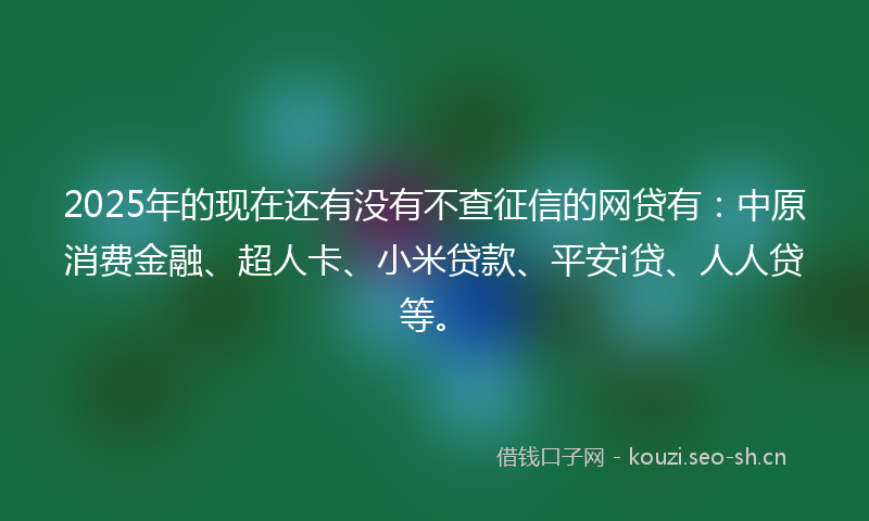 2025年的现在还有没有不查征信的网贷有:中原消费金融、超人卡、小米贷款、平安i贷、人人贷等。