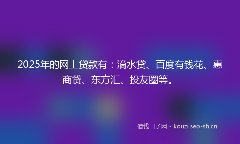 2025年的网上贷款有：滴水贷、百度有钱花、惠商贷、东方汇、投友圈等。