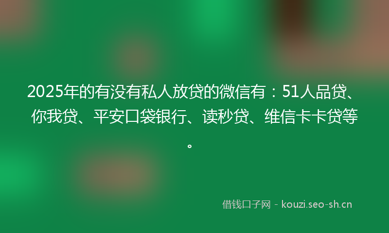 2025年的有没有私人放贷的微信有：51人品贷、你我贷、平安口袋银行、读秒贷、维信卡卡贷等。