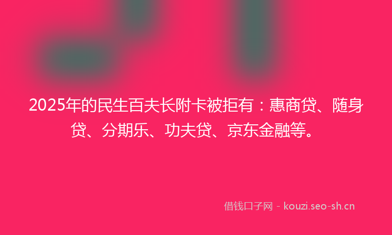 2025年的民生百夫长附卡被拒有：惠商贷、随身贷、分期乐、功夫贷、京东金融等。