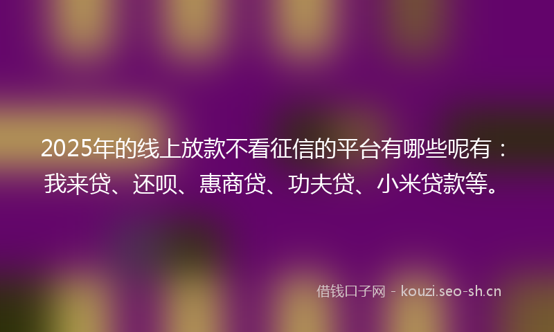 2025年的线上放款不看征信的平台有哪些呢有：我来贷、还呗、惠商贷、功夫贷、小米贷款等。
