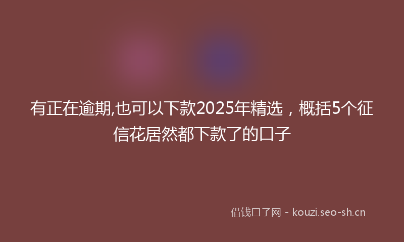 有正在逾期,也可以下款2025年精选，概括5个征信花居然都下款了的口子