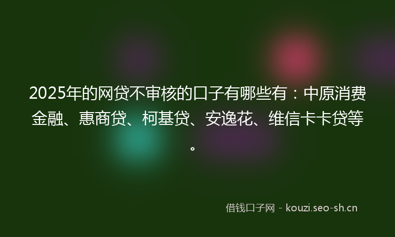 2025年的网贷不审核的口子有哪些有：中原消费金融、惠商贷、柯基贷、安逸花、维信卡卡贷等。