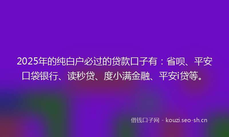 2025年的纯白户必过的贷款口子有：省呗、平安口袋银行、读秒贷、度小满金融、平安i贷等。