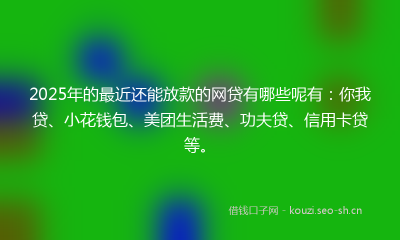 2025年的最近还能放款的网贷有哪些呢有：你我贷、小花钱包、美团生活费、功夫贷、信用卡贷等。