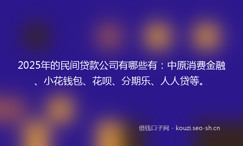 2025年的民间贷款公司有哪些有：中原消费金融、小花钱包、花呗、分期乐、人人贷等。