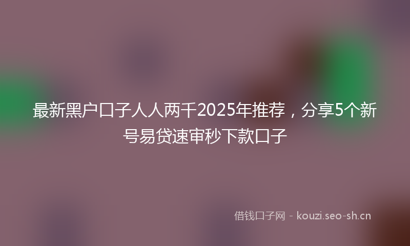 最新黑户口子人人两千2025年推荐，分享5个新号易贷速审秒下款口子