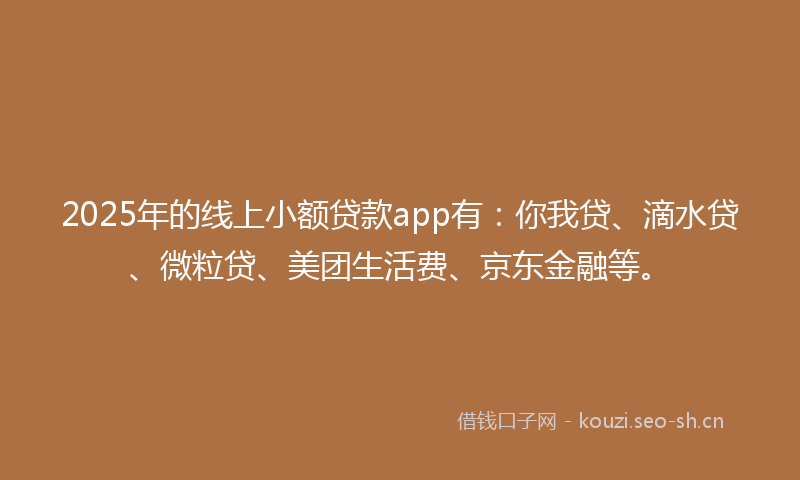 2025年的线上小额贷款app有：你我贷、滴水贷、微粒贷、美团生活费、京东金融等。