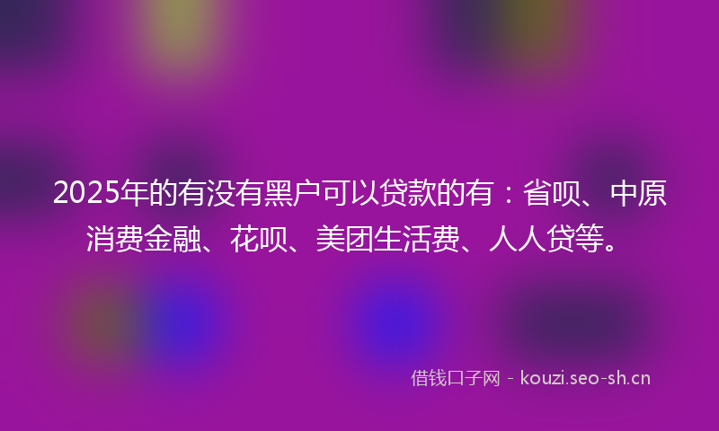 2025年的有没有黑户可以贷款的有：省呗、中原消费金融、花呗、美团生活费、人人贷等。