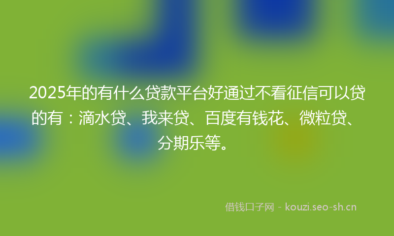 2025年的有什么贷款平台好通过不看征信可以贷的有：滴水贷、我来贷、百度有钱花、微粒贷、分期乐等。