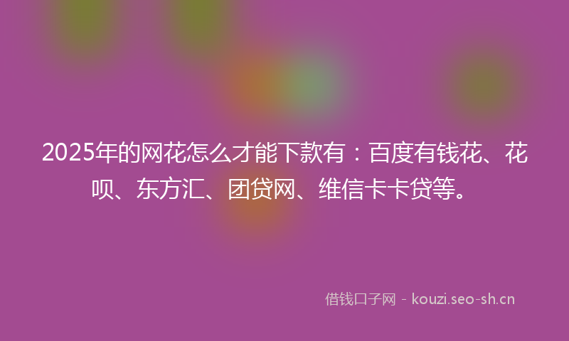 2025年的网花怎么才能下款有：百度有钱花、花呗、东方汇、团贷网、维信卡卡贷等。