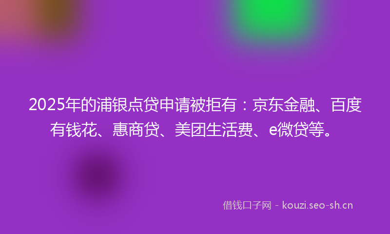 2025年的浦银点贷申请被拒有：京东金融、百度有钱花、惠商贷、美团生活费、e微贷等。