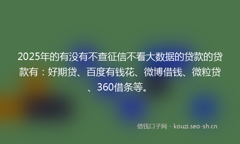 2025年的有没有不查征信不看大数据的贷款的贷款有：好期贷、百度有钱花、微博借钱、微粒贷、360借条等。