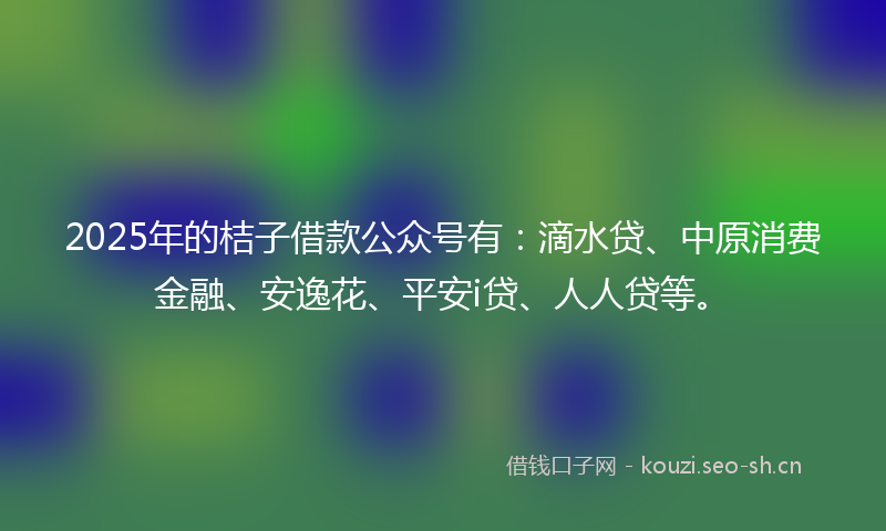 2025年的桔子借款公众号有：滴水贷、中原消费金融、安逸花、平安i贷、人人贷等。