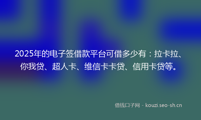 2025年的电子签借款平台可借多少有：拉卡拉、你我贷、超人卡、维信卡卡贷、信用卡贷等。